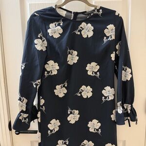 Banana Republic Navy Floral Long Sleeve Dress